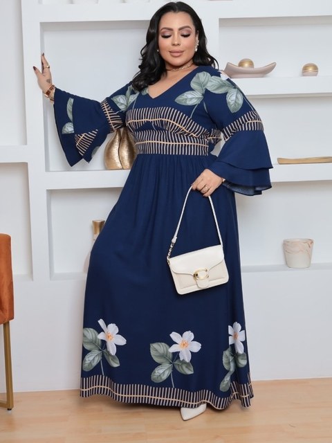 Vestido longo feminino Plus size estampado (176)