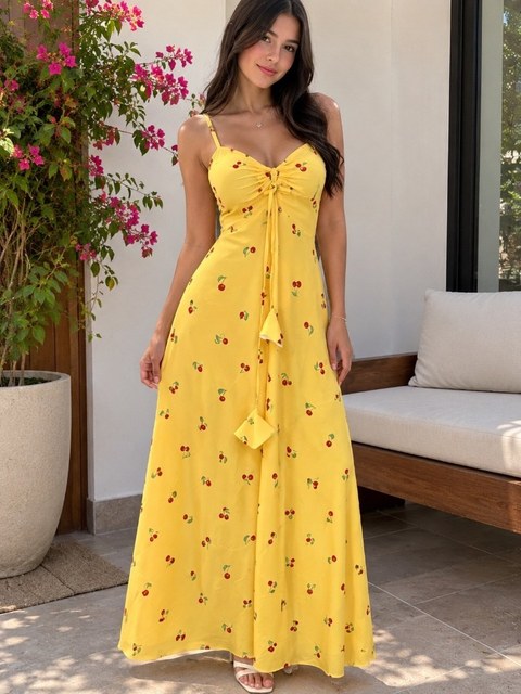 Vestido longo feminino estampado com bojo (184)