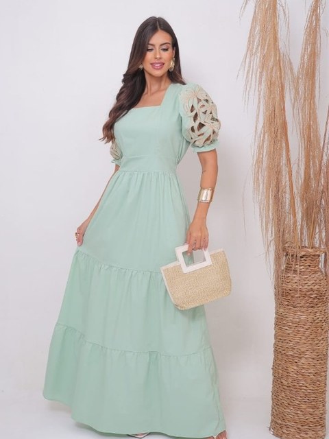 Vestido longo feminino tecido tricoline (147)