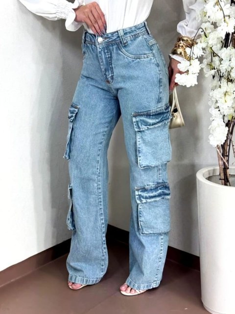 Calça cargo jeans feminina
