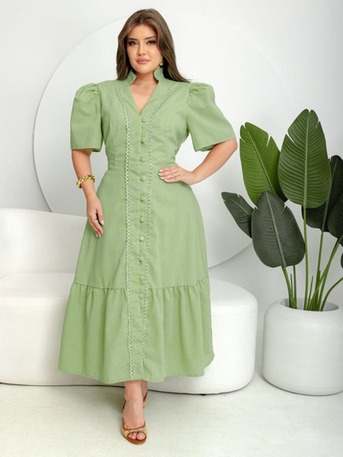 Vestido Midi feminino de linho sem lycra (147)