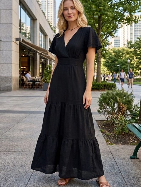 Vestido longo frente V