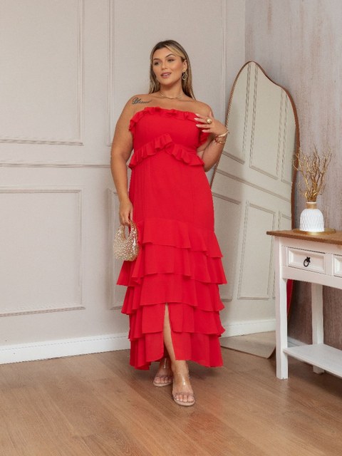 PLSML47- Vestido Thalita Plus SiZE com Babados