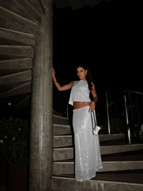 SML54- Conjunto Sabrina Paete Blusa e Saia Midi Forrados