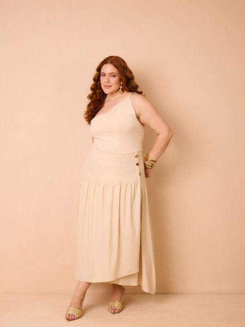 PLSML49- Conjunto Plus Misha Blusa e Saia Midi