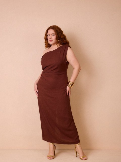 PLSML56-Vestido Assimétrico Drapeado Plus  Hanna