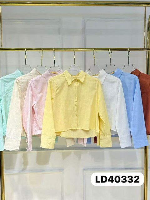 Blusa de camisa cropped linho importado pedro ji