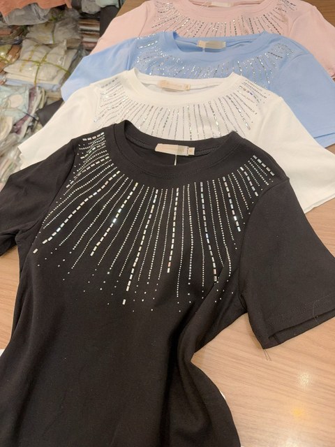 Blusa de algodão com brilho importado pedro ji