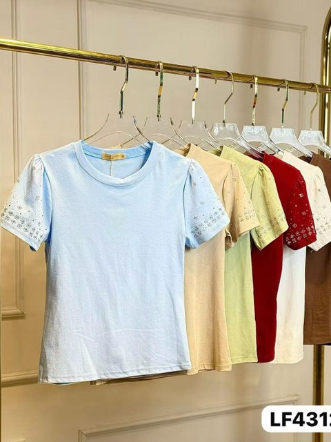 Blusa de algodão manga com brilho importado pedro ji