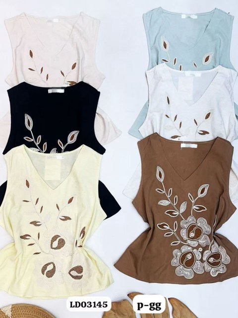 Blusa de gola V com bordado importado pedro ji