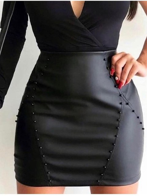 Saia Feminina Couro Sintético