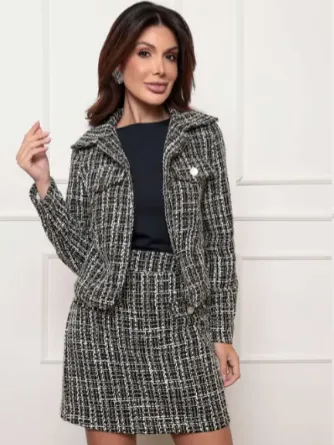 Conjunto Tweed Elegante Casaquinho E Saia Dorama