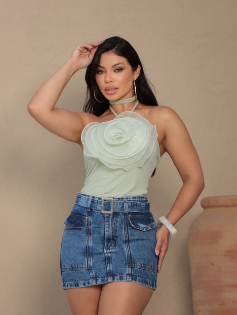 Mini Saia Cargo Jeans Sem Elastano Com Cinto 3050