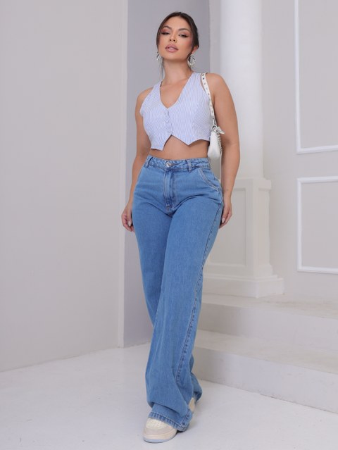 Wide Leg Jeans Mom Feminina  Sem Lycra 2100
