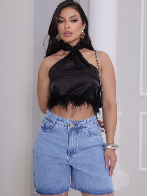 Bermuda Meia coxa Mom Jeans Feminino Premium 6006