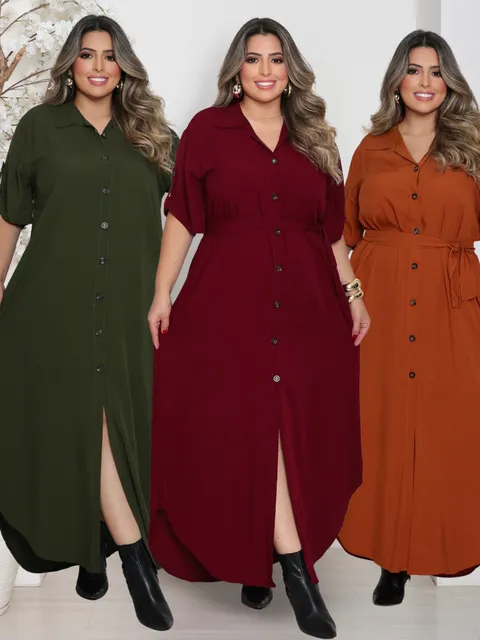 Vestido Chemise Feminino PLUS SIZE Cinto Botões frente