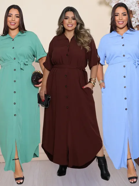 Vestido Chemise Feminino Longo Plus Size