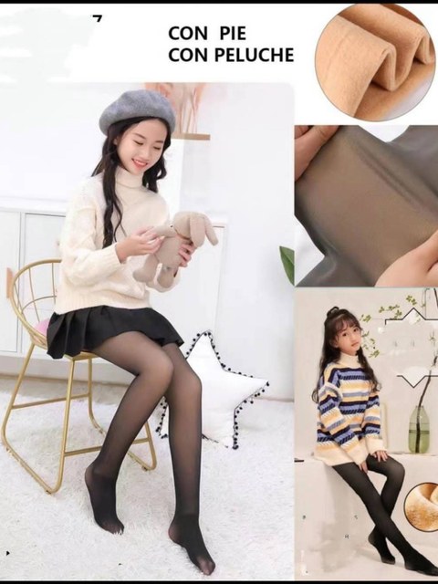 Meia Calça Infantil Térmica Forrada Peluciada Translúcida de Lã Legging Grossa Inverno Quente Feminina