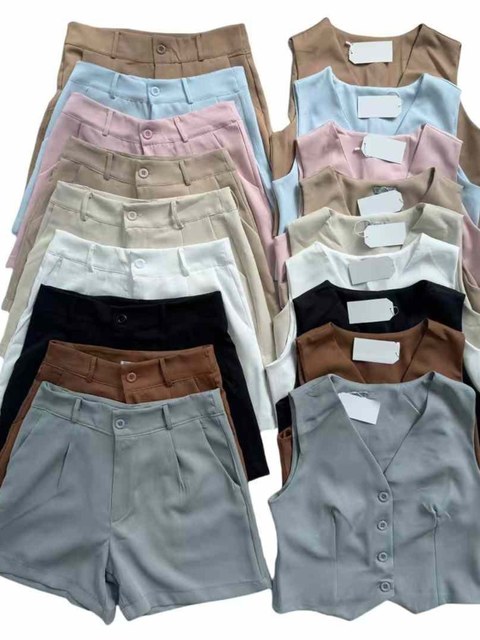 Conjunto Alfaiataria shorts e colete Plusize
