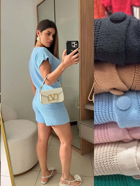 Conjunto Tricô Blusa e Shorts