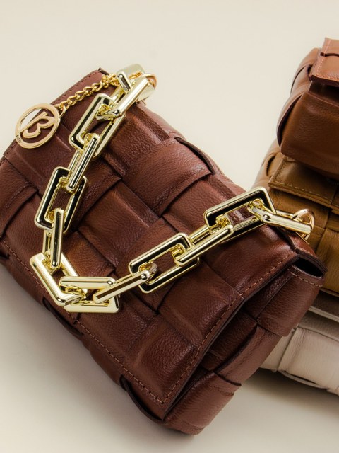 Bolsa tressê em couro com alça de corrente 10750199