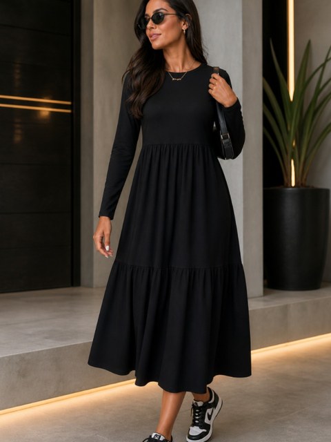 Vestido Zara Manga longa Midi
