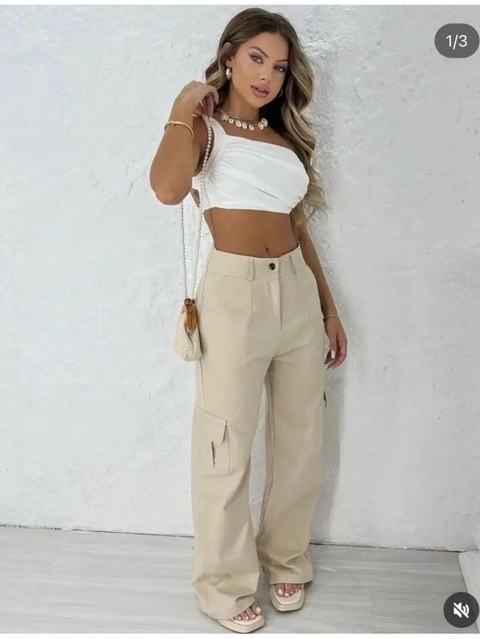 Calça pantalona sarja