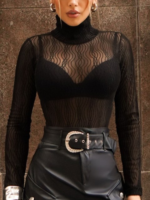Body manga longa tule básica casual novidade tendência