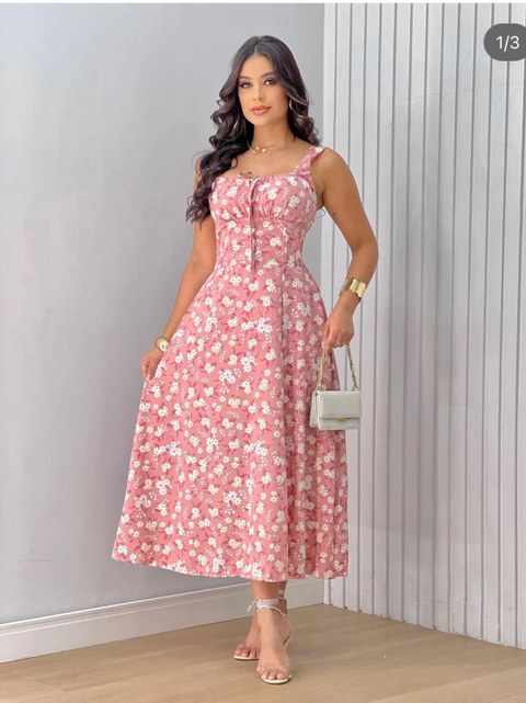 Vestido floral Longo midi  Verão novidade lançamento