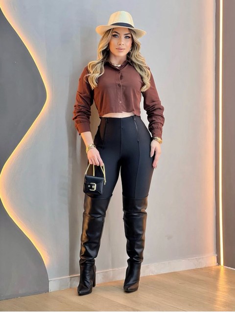 Calça flanelada dois zíper