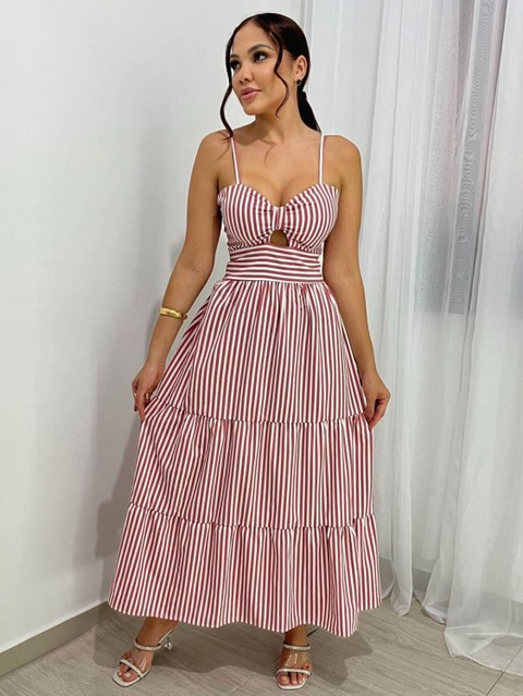 Vestido listrado Longo midi  Verão novidade lançamento