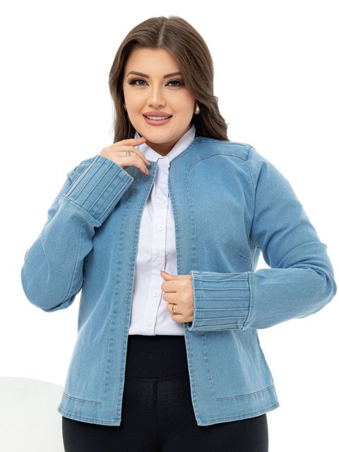 BOLERO JEANS DETALHE MANGA| JAQUETA JEANS|MODA FEMININA| CASUAL | MODA EVANGÉLICA