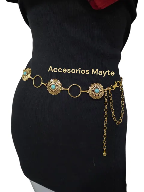 Cinto corrente feminino com pedra azul modelo Country