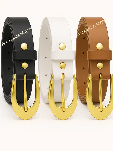 Kit 3 cintos feminino com fivela dourado