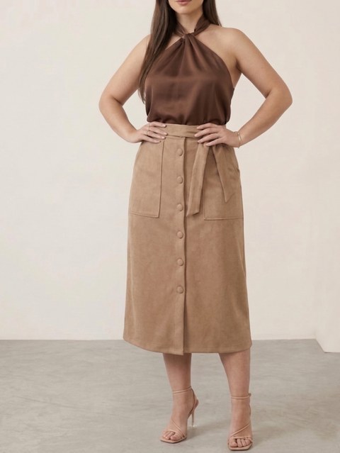 Saia midi suede com amarração