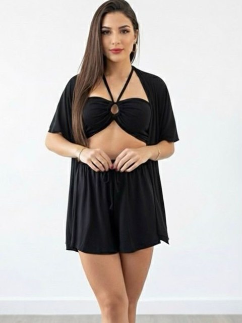 Conjunto Kimono, cropped multiuso e short viscolycra