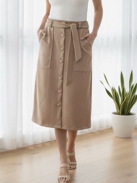 Saia midi suede com amarração