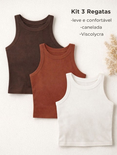 Kit 3 regatas caneladas viscolycra kit #425