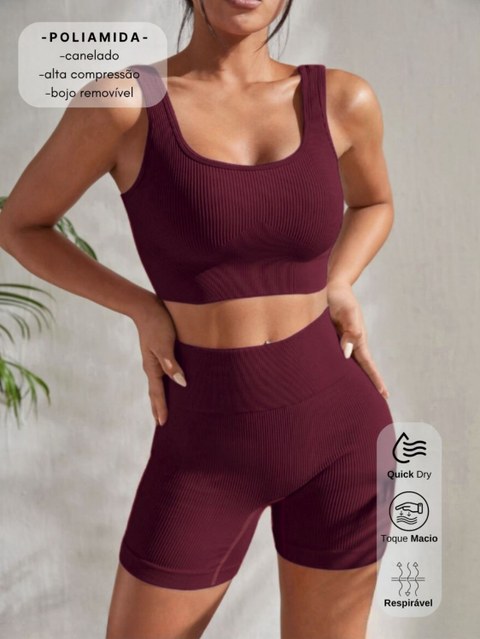 CONJUNTO CANELADO EM POLIAMIDA - TOP + SHORTS BGF01-NS140