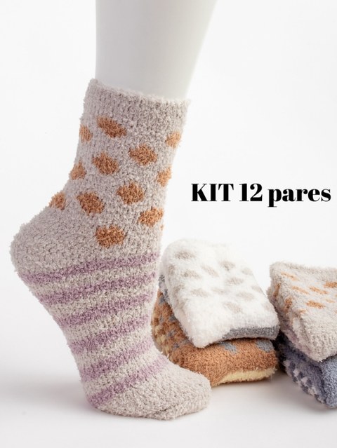 Kit 12 pares meia felpuda adulto (33-39 BR)- WZ1017