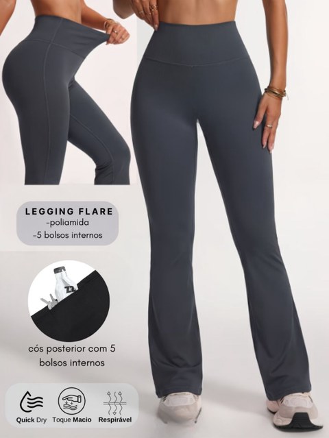 CALÇA LEGGING FLARE ENCORPADA COM 5 BOLSOS INTERNOS