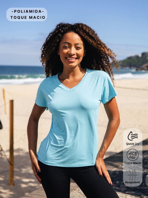 Camiseta feminina secagem rápida gola V RX01