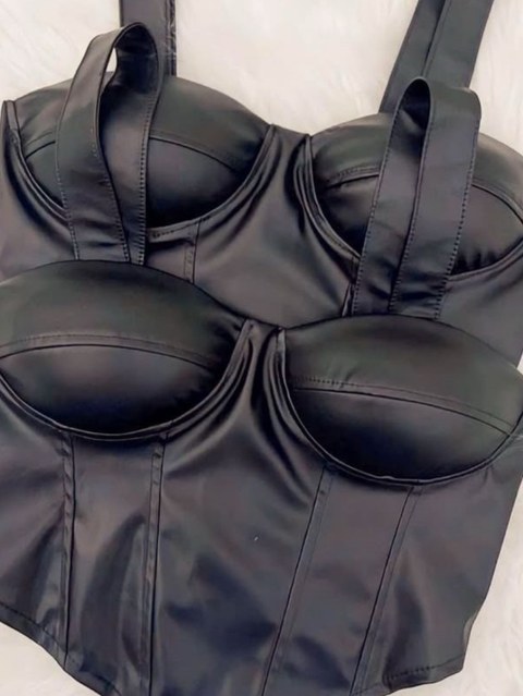 Cropped corselete couro ecológico
