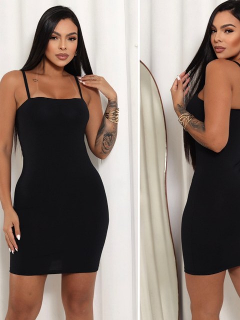 Vestido canelado curto feminino com abertura nas costas
