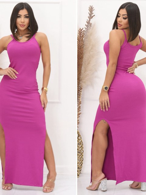 Vestido Longo Canelado com bojo