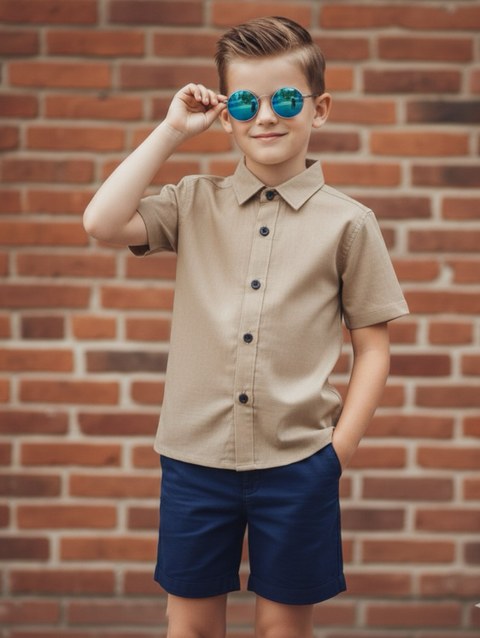 Camisa social infantil menino curta casual verão