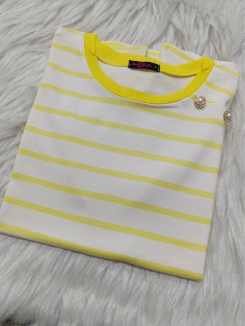 T-shirt listras feminina elegante algodão