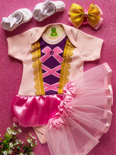 Kit Mesversario Body Bebê Com Saia de Tule e Laço