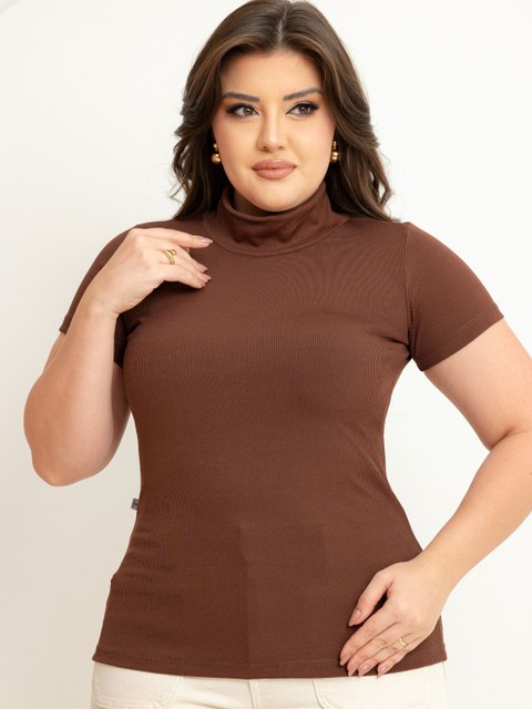 Blusa feminina gola alta manga curta