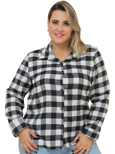 (Blusa Xadrez Plus Size Feminina)